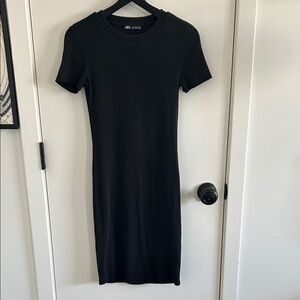 ZARA Ribbed Knit T-Shirt Dress — Size Small, Black